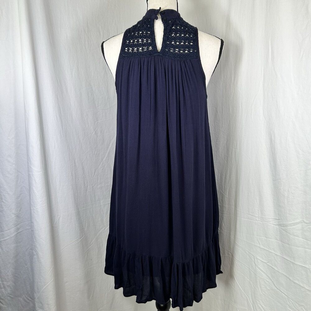 Band Of Gypsies Navy High Neck Crochet Crepe Gauze Dress Women’s M Boho - Picture 3 of 10